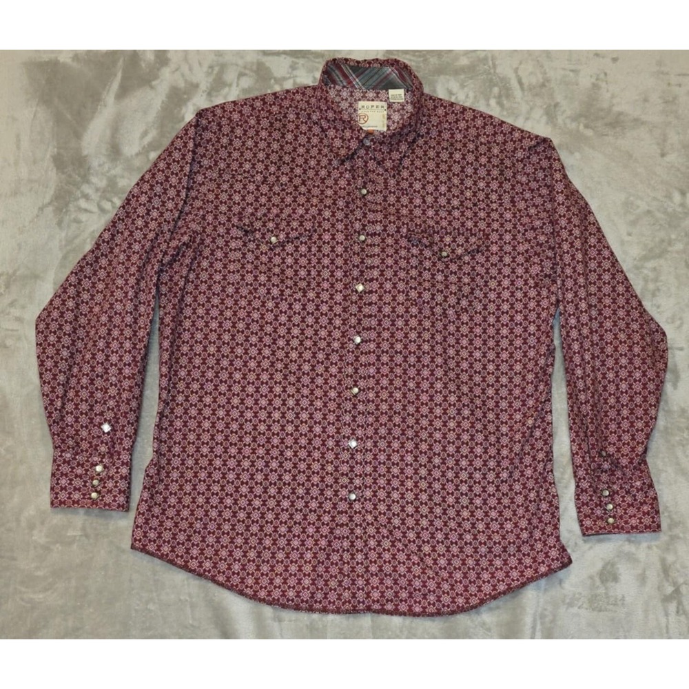 Roper Shirt Mens 2XL Western Rodeo Diamond Pearl Snap Cowboy‎ Ranch Maroon Dad